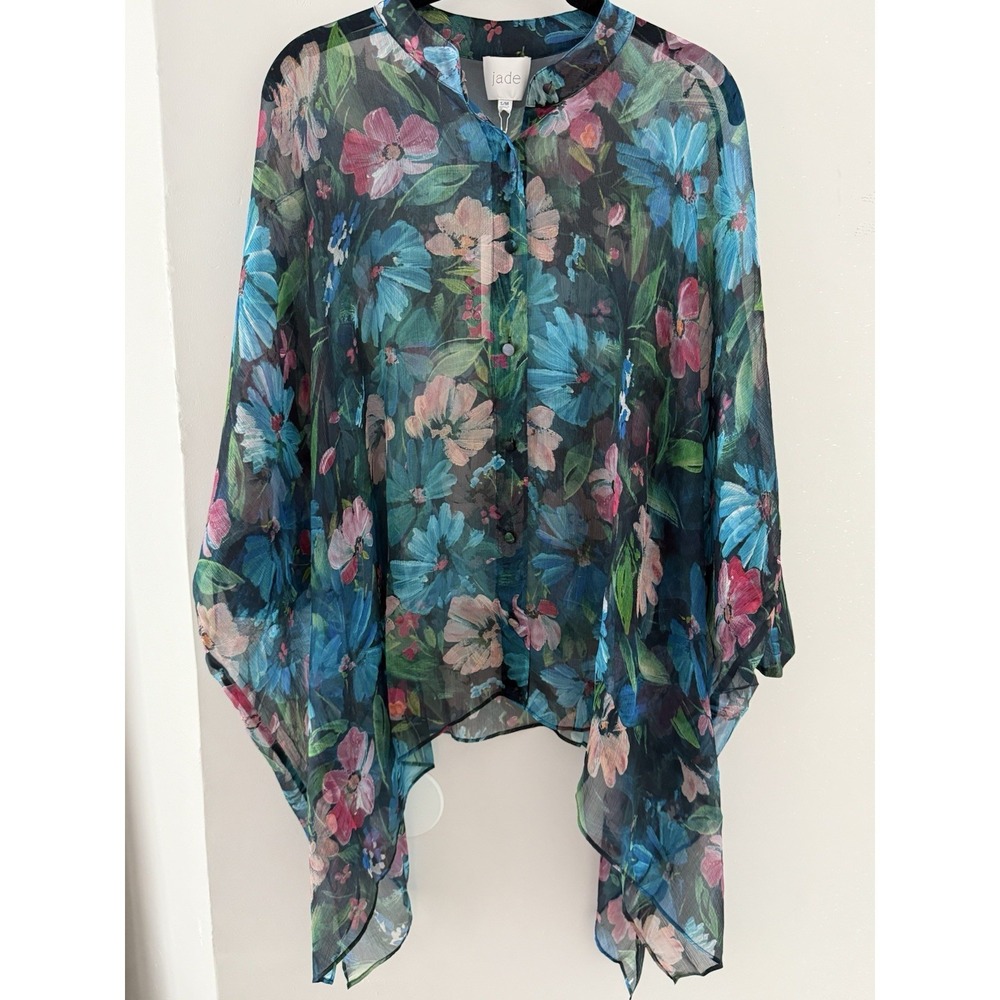 NWT Johnny Was Jade Katia 100% Silk Oversized Blouse S/M Cordelia Floral $318